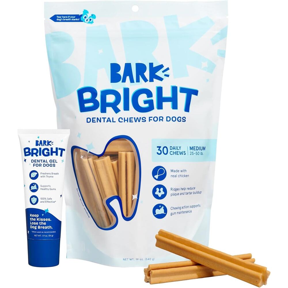 Barkbox Bright Dog Dental Kit 30 Teeth Cleaning Chew Sticks & Toothpaste, Medium